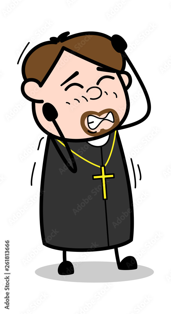 Itching - Cartoon Priest Religious Vector Illustration