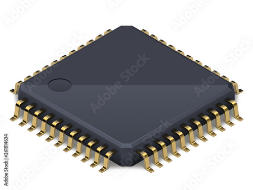 Processor or electronic chip on a white background with soft realistic shadow. Isometric vector illustration photo