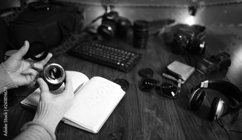 The photographer's desk, digital camera accessories