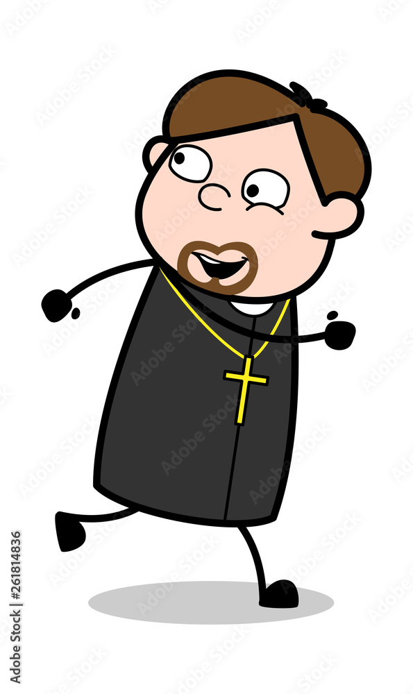 Fototapeta premium Running - Cartoon Priest Religious Vector Illustration