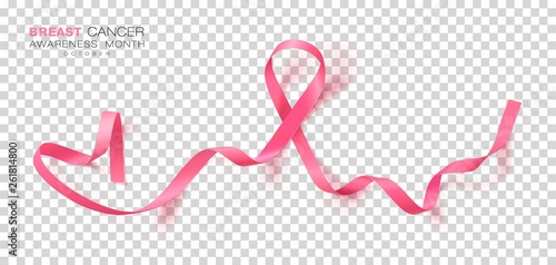 Breast Cancer Awareness Month. Pink Color Ribbon Isolated On Transparent Background. Vector Design Template For Poster.