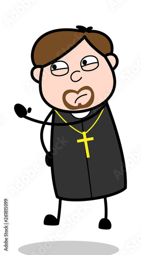 Giving a Warning - Cartoon Priest Religious Vector Illustration