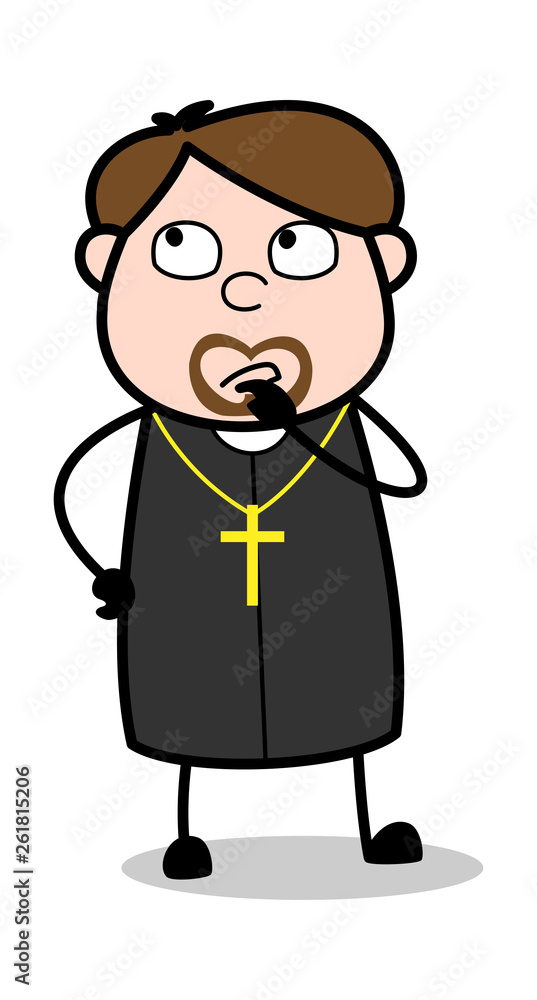 Thinking an Idea - Cartoon Priest Religious Vector Illustration