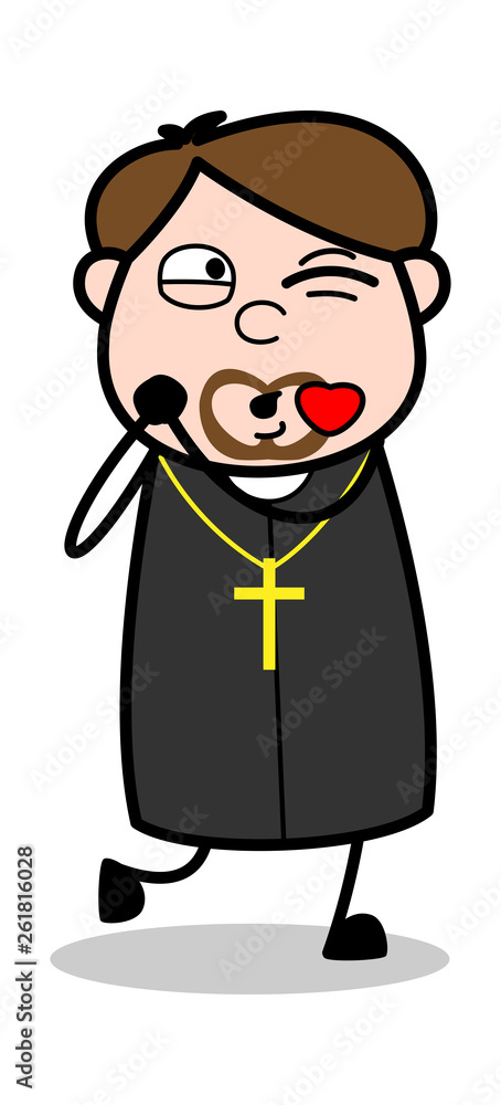 Blowing Kiss - Cartoon Priest Religious Vector Illustration Blowing Kiss - Cartoon Priest Religious Vector Illustration