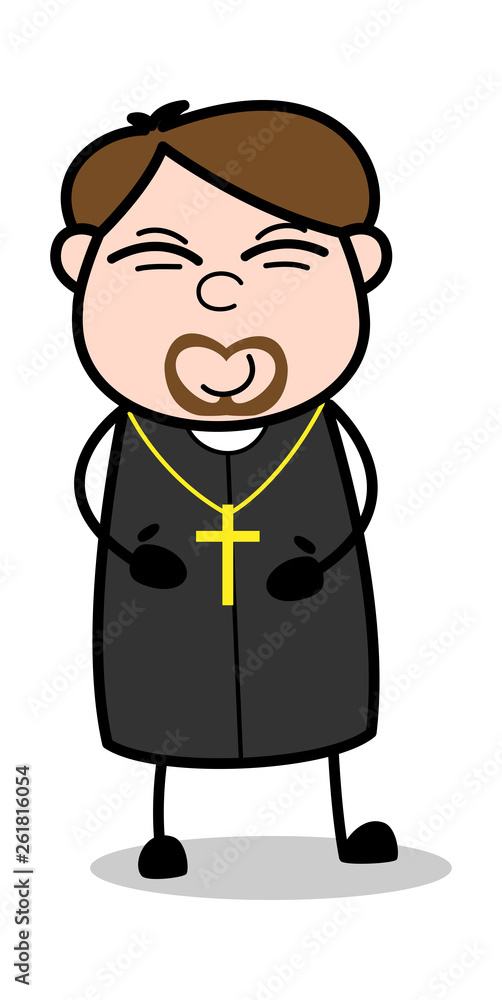 Laughing with Holding Stomach - Cartoon Priest Religious Vector Illustration