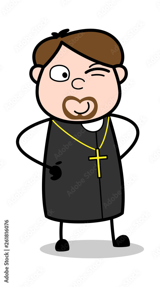 Winking Eye - Cartoon Priest Religious Vector Illustration