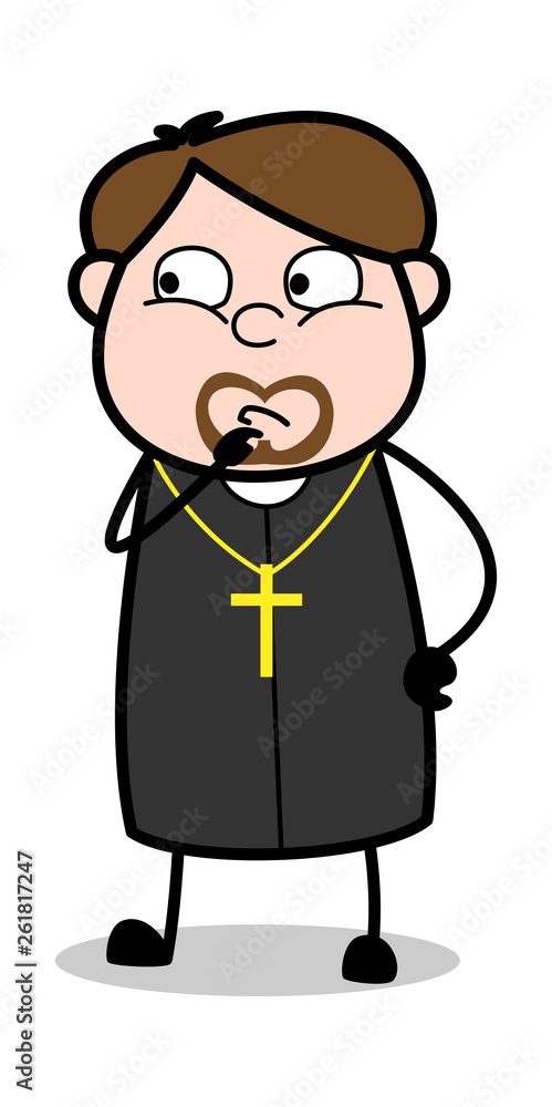 Making Plan - Cartoon Priest Religious Vector Illustration Making Plan - Cartoon Priest Religious Vector Illustration