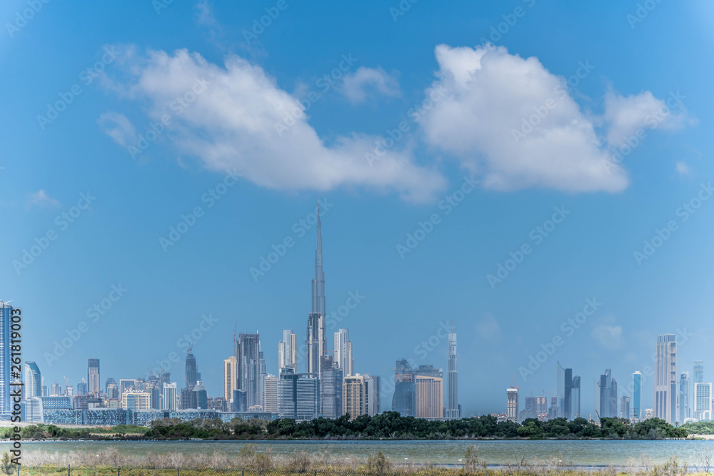 Dubai City Skyline, Residential and Business Skyscrapers in Downtown, Dubai, UAE