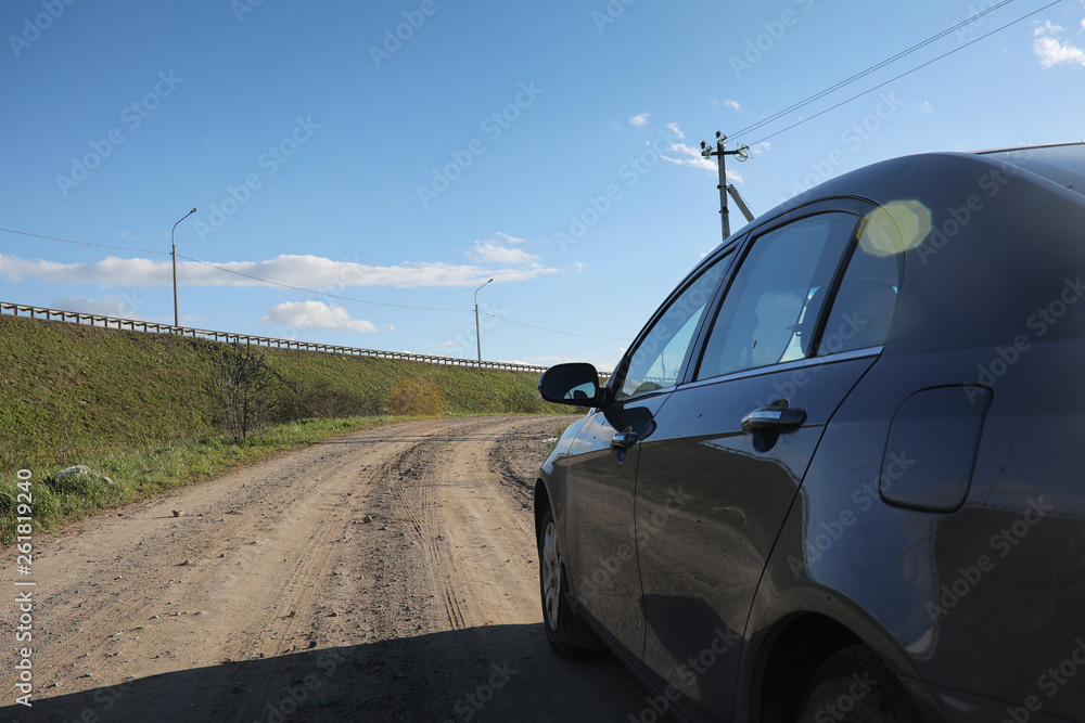 Fototapeta premium Landscape is summer. Green trees and grass in a countryside landscape. Nature summer day. Leaves on the bushes.
