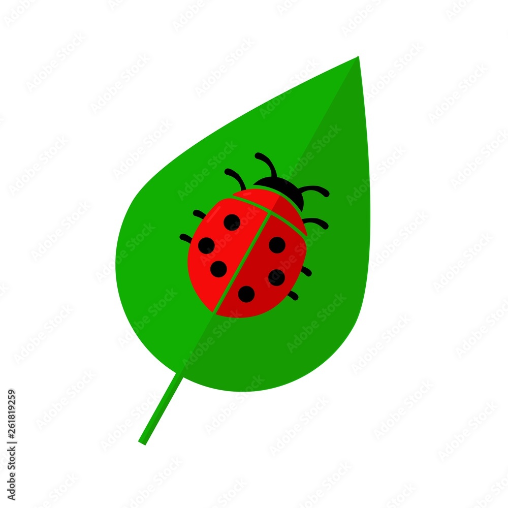 Ladybug on leaf. Flat icon isolated on white background. Vector illustration. Ladybug on leaf. Flat icon isolated on white background. Vector illustration.