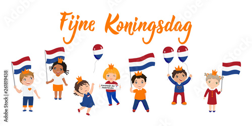 Dutch text: Happy King's Day. Lettering. vector. element for flyers, banner and posters. kids logo
