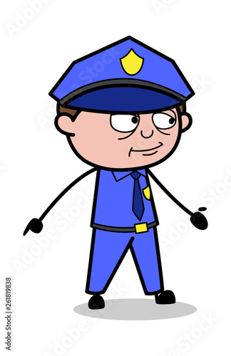 Slightly Smiling - Retro Cop Policeman Vector Illustration