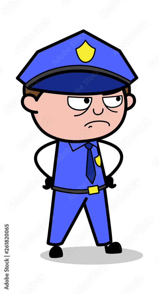 Angry Mood - Retro Cop Policeman Vector Illustration