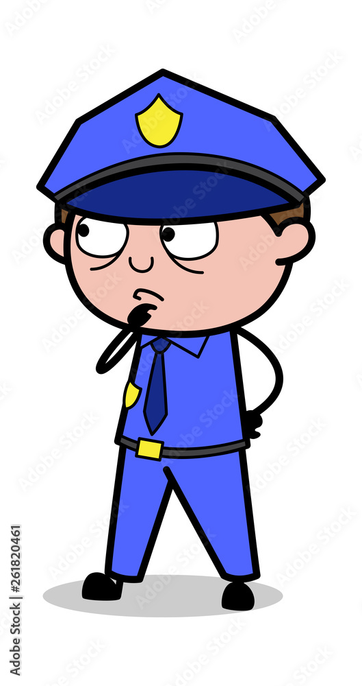 Thinking - Retro Cop Policeman Vector Illustration Thinking - Retro Cop Policeman Vector Illustration
