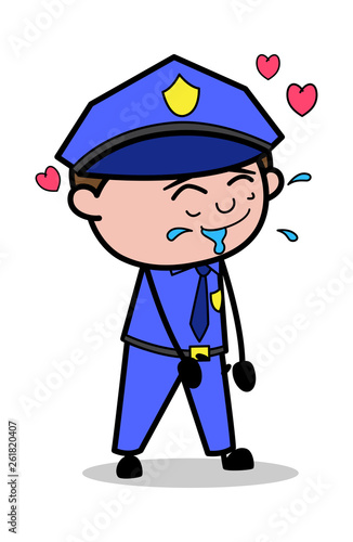 Crazy Love - Retro Cop Policeman Vector Illustration