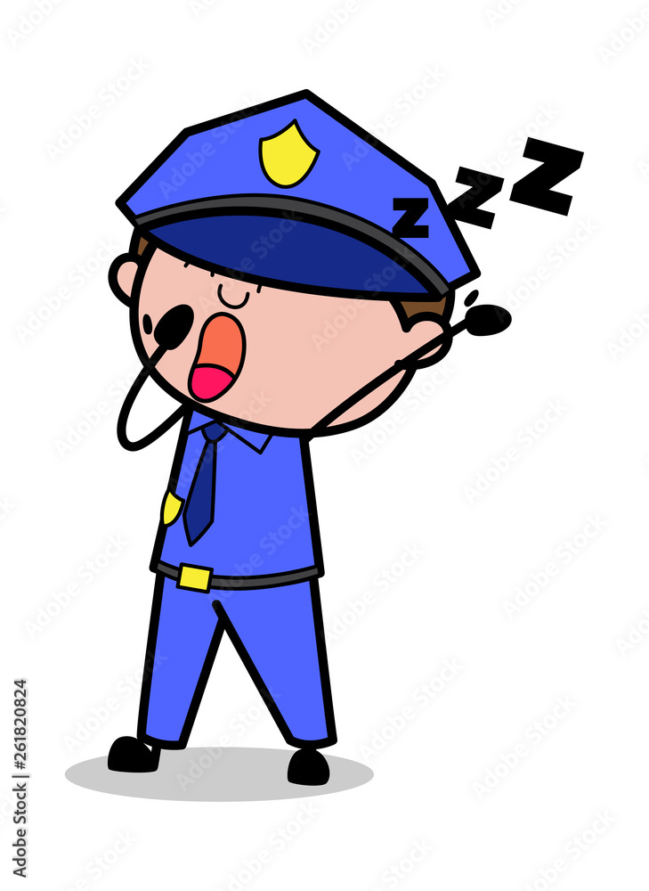 Yawning - Retro Cop Policeman Vector Illustration Yawning - Retro Cop Policeman Vector Illustration