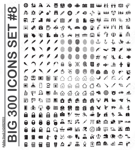 Big 300 icons set on background for graphic and web design. Simple vector sign. Internet concept symbol for website button or mobile app.
