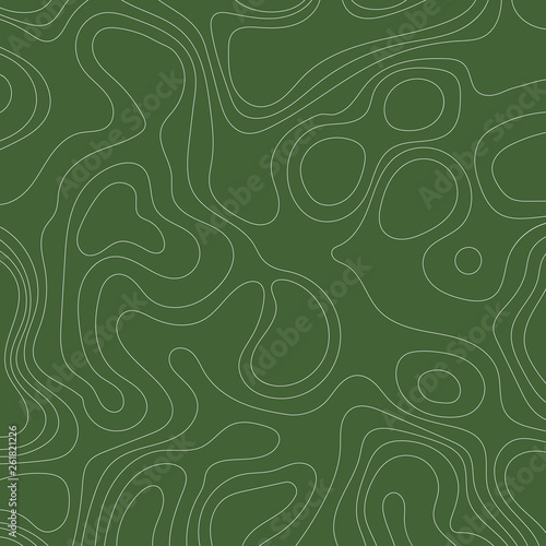 Abstract topographic map lines background on green background. Vector illustration .
