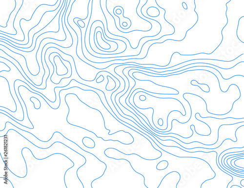 Blue lines of the relief map on a white background. Vector illustration .