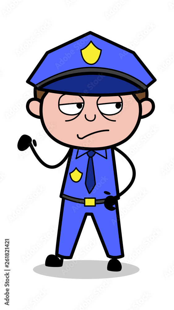 Suspicious - Retro Cop Policeman Vector Illustration
