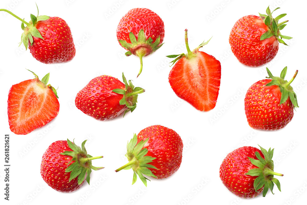 Strawberry with slices isolated on white background. top view Strawberry with slices isolated on white background. top view