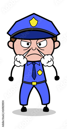Aggressive - Retro Cop Policeman Vector Illustration