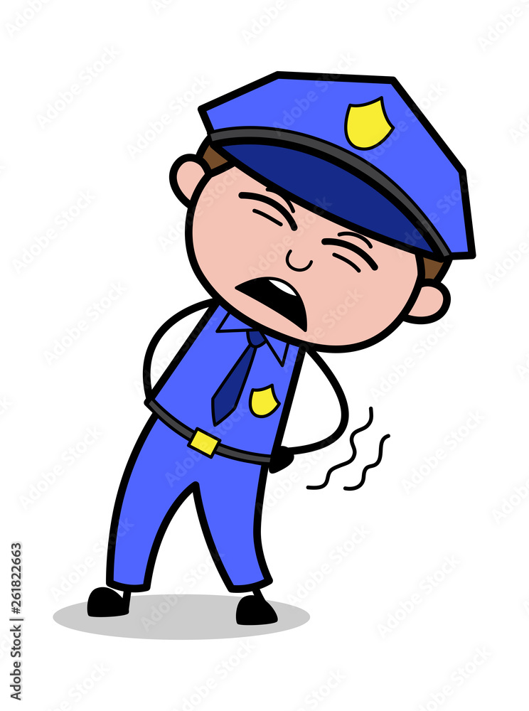 Backache - Retro Cop Policeman Vector Illustration
