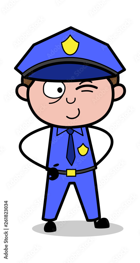 Winking Eye - Retro Cop Policeman Vector Illustration Winking Eye - Retro Cop Policeman Vector Illustration
