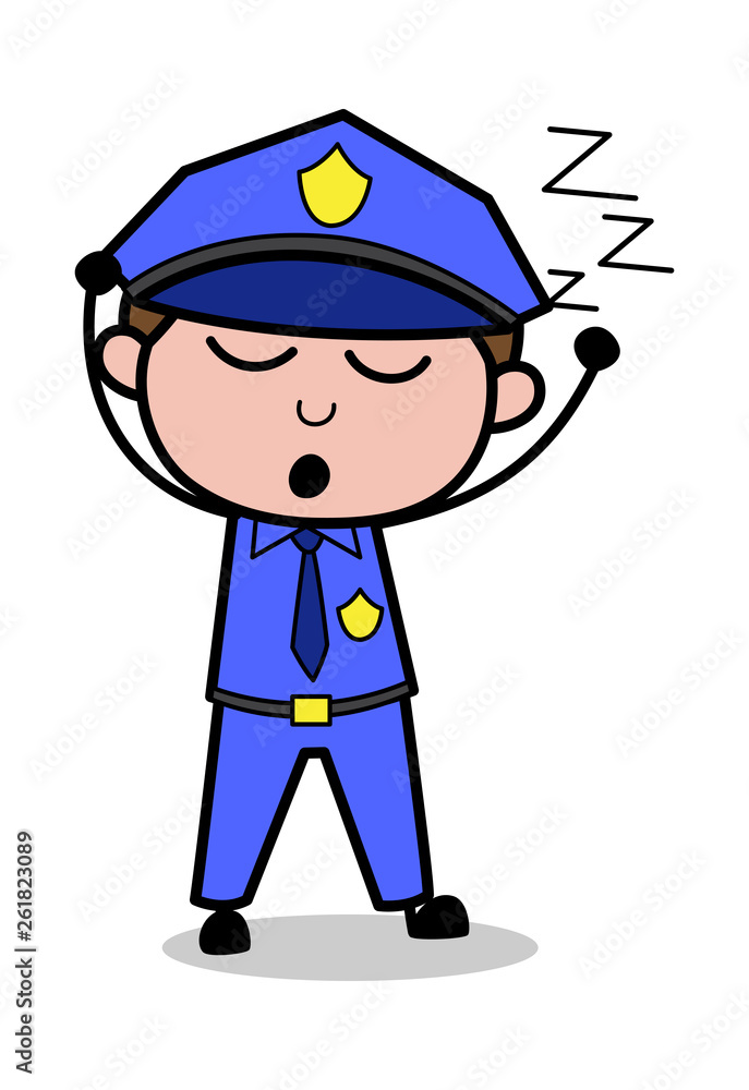 Sleepy - Retro Cop Policeman Vector Illustration