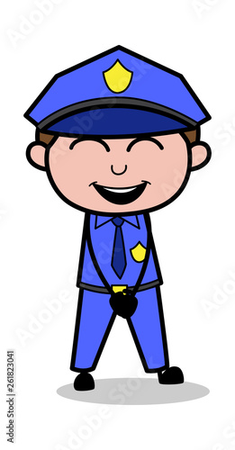 Laughing Loudly - Retro Cop Policeman Vector Illustration