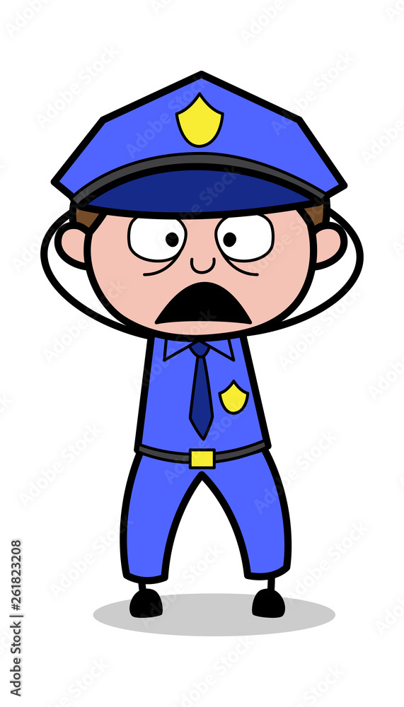 Frightened - Retro Cop Policeman Vector Illustration