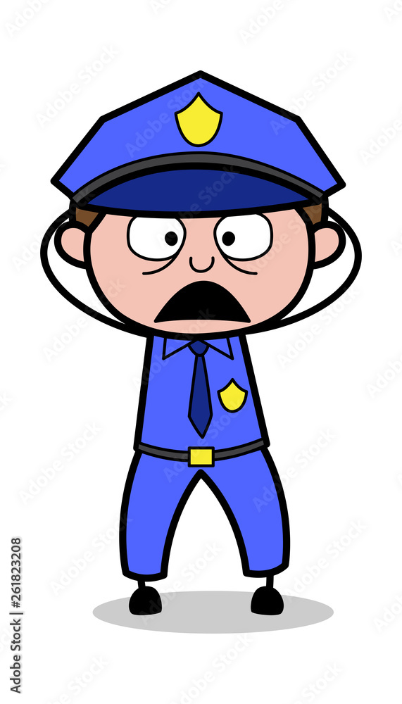 Frightened - Retro Cop Policeman Vector Illustration Frightened - Retro Cop Policeman Vector Illustration