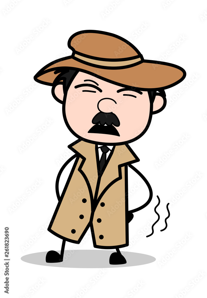 Backache - Retro Cartoon Police Agent Detective Vector Illustration Backache - Retro Cartoon Police Agent Detective Vector Illustration