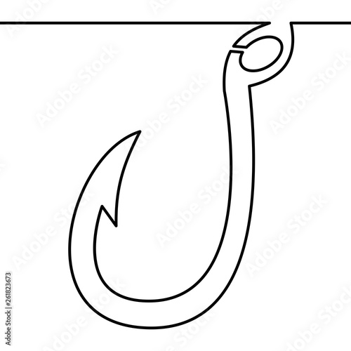 Continuous one line fishing hook icon concept
