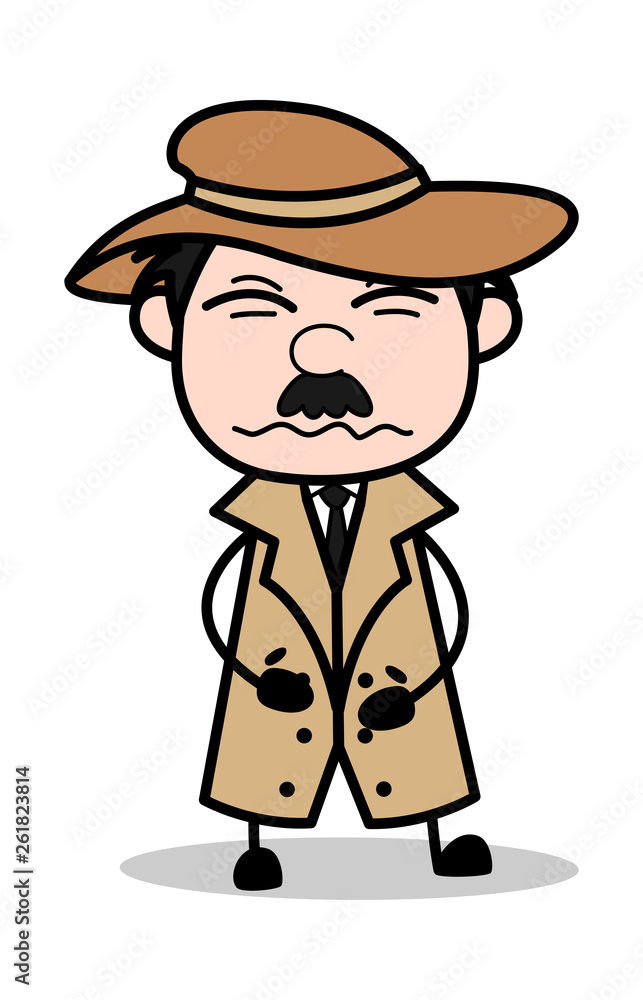 Stomachache - Retro Cartoon Police Agent Detective Vector Illustration