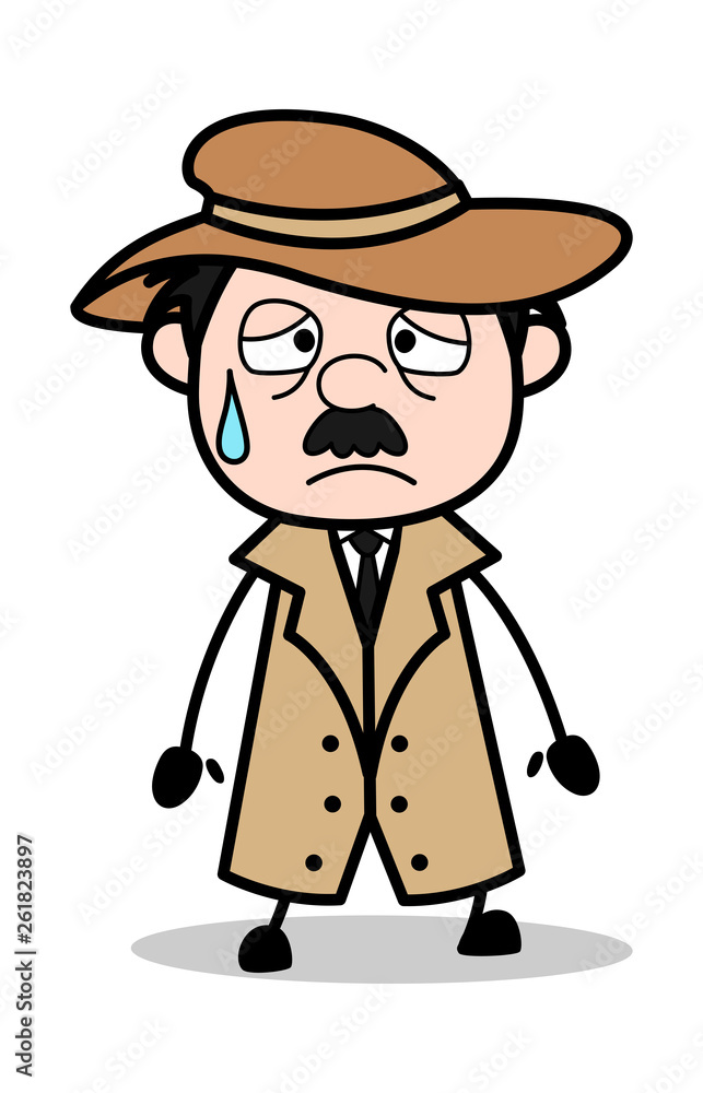 Exhausted - Retro Cartoon Police Agent Detective Vector Illustration