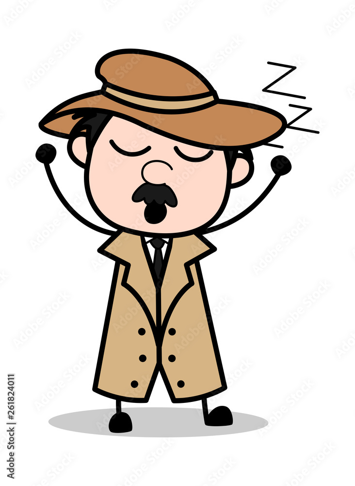 Sleepy - Retro Cartoon Police Agent Detective Vector Illustration