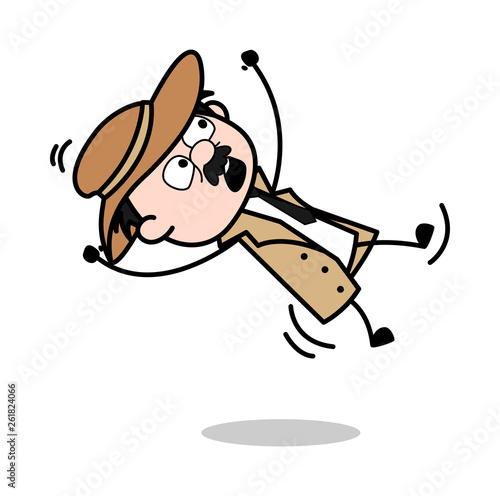 Slipped - Retro Cartoon Police Agent Detective Vector Illustration photo