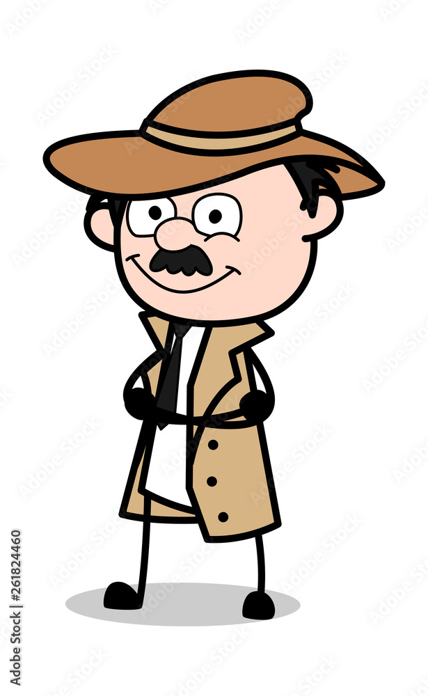 Smiling Pose - Retro Cartoon Police Agent Detective Vector Illustration Smiling Pose - Retro Cartoon Police Agent Detective Vector Illustration