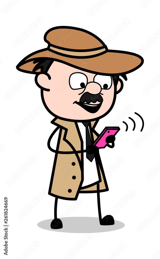 Smartphone User - Retro Cartoon Police Agent Detective Vector Illustration Smartphone User - Retro Cartoon Police Agent Detective Vector Illustration