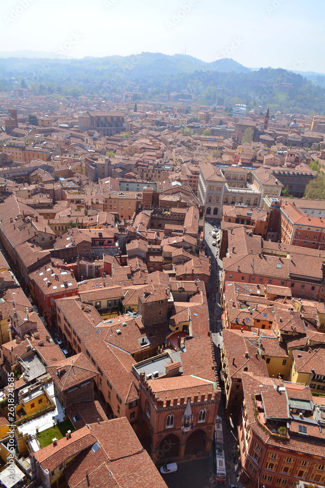 Panoramic view of Bologna city from tower Asinelli, Emilia-Romagna, Italy