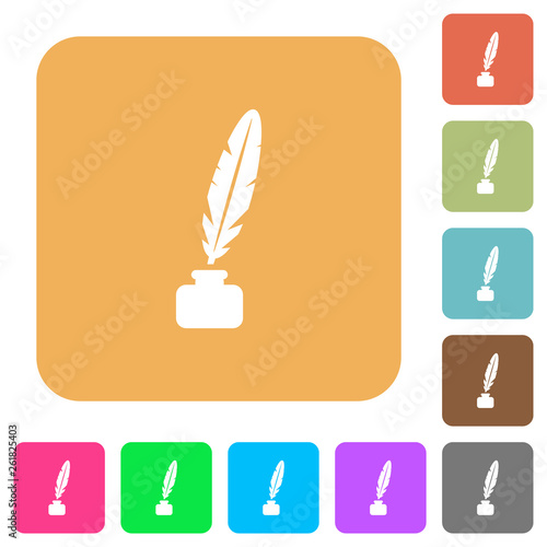 Feather in ink bottle rounded square flat icons