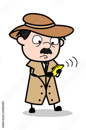 Calling - Retro Cartoon Police Agent Detective Vector Illustration