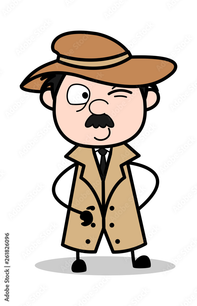 Winking Eye - Retro Cartoon Police Agent Detective Vector Illustration Winking Eye - Retro Cartoon Police Agent Detective Vector Illustration