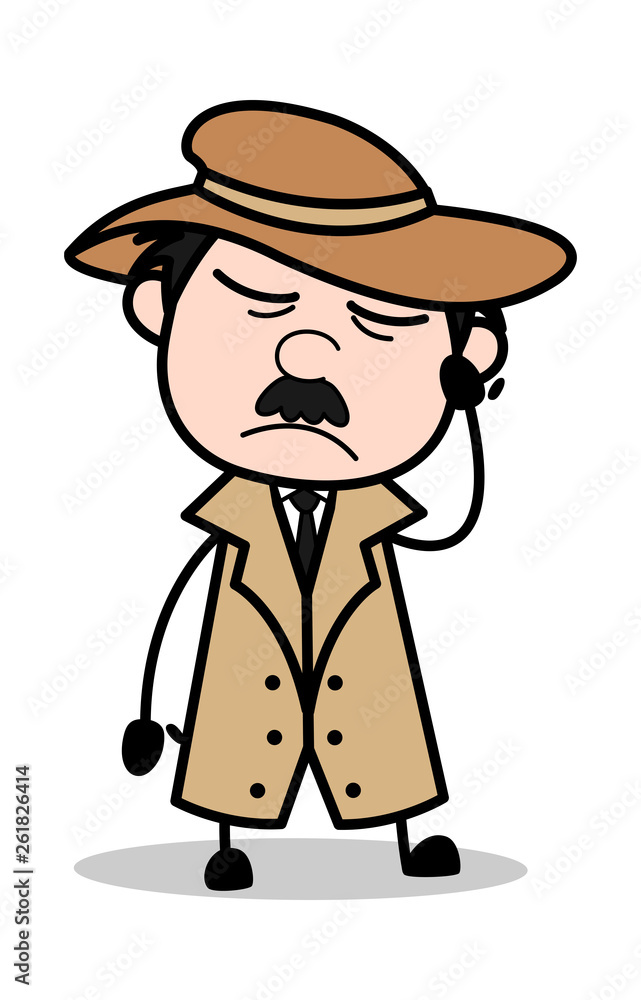 Headache - Retro Cartoon Police Agent Detective Vector Illustration