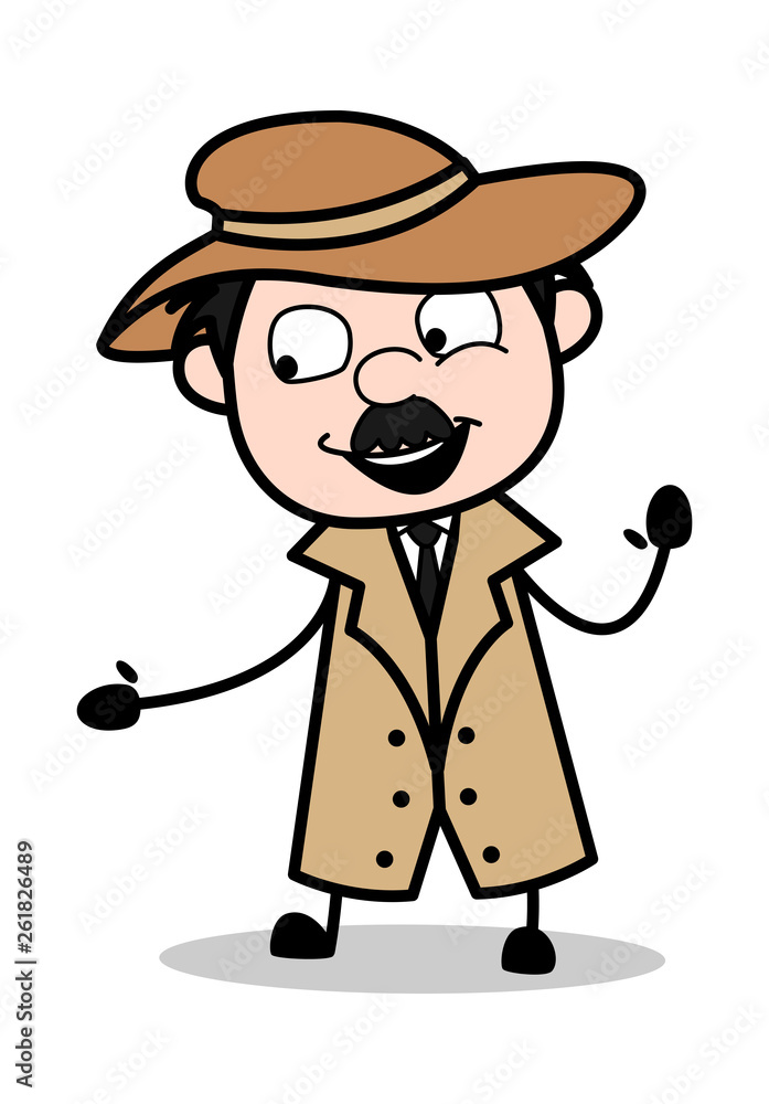 Helping Hand - Retro Cartoon Police Agent Detective Vector Illustration Helping Hand - Retro Cartoon Police Agent Detective Vector Illustration