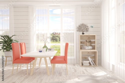 White kitchen. Scandinavian interior design. 3D illustration