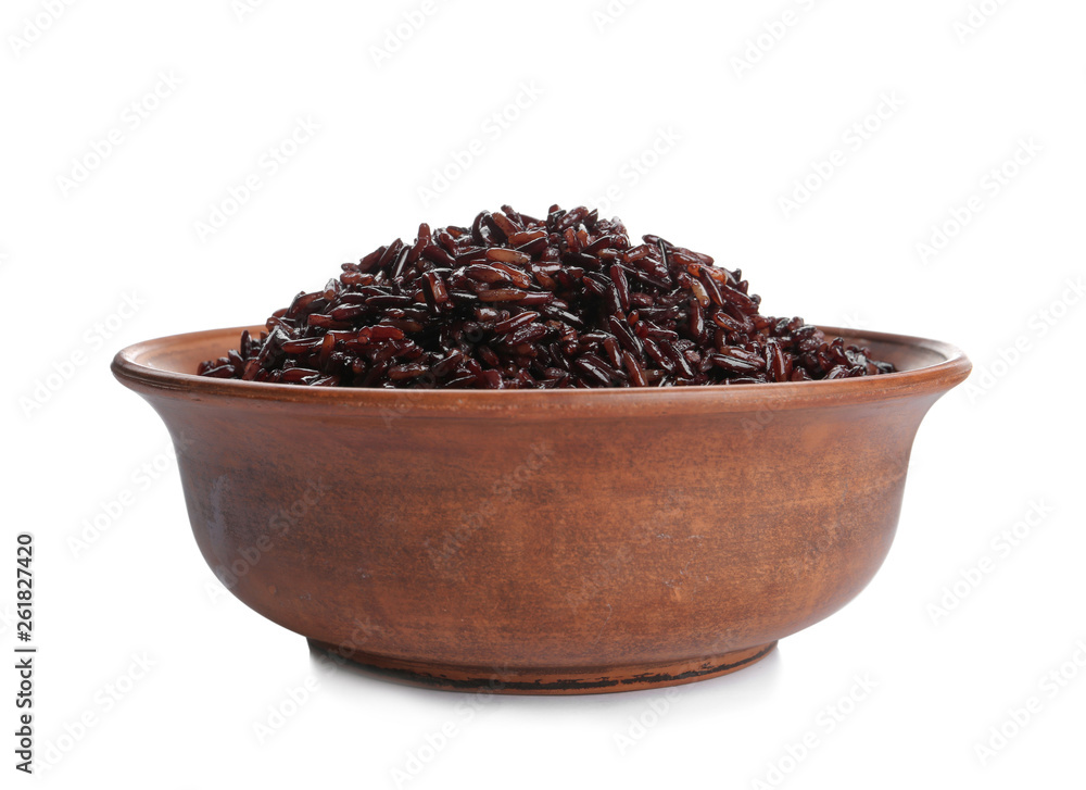 Bowl of cooked brown rice isolated on white Bowl of cooked brown rice isolated on white
