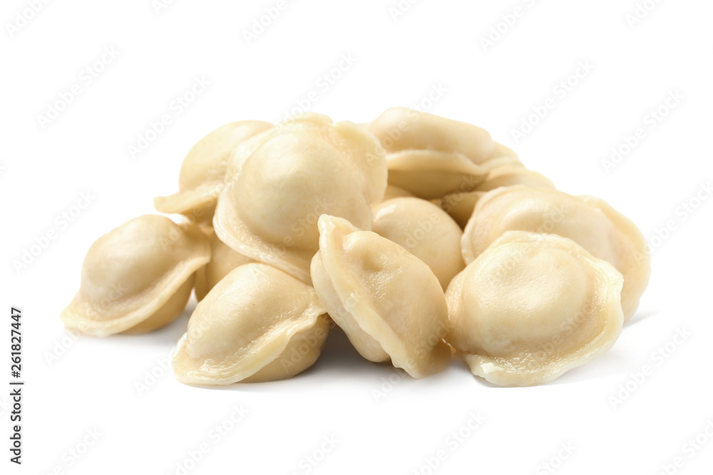 Boiled dumplings with tasty filling on white background Boiled dumplings with tasty filling on white background