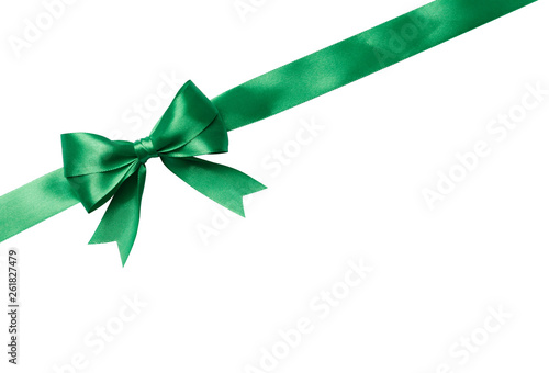 Green bow and ribbon isolated on white background